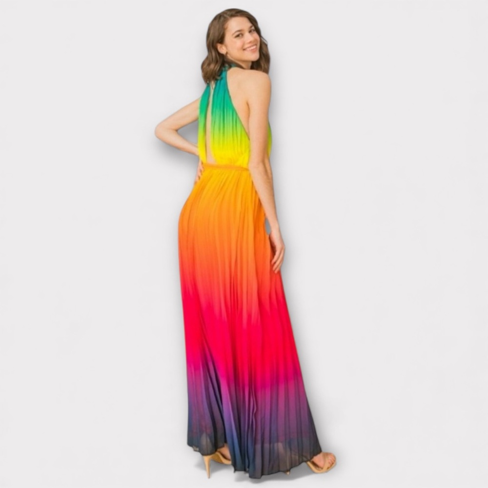 Rainbow Gradient Halter Maxi Dress - Multicolor